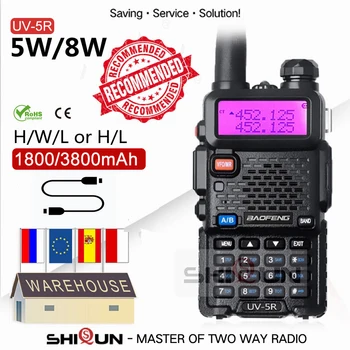 UV-5R Baofeng 8 Вт 5 Вт Портативная рация Тип батареи C USB 3800 мАч UHF VHF Двухдиапазонная Военная 10 КМ Ветчина Двухстороннее радио FM UV-82 UV-16