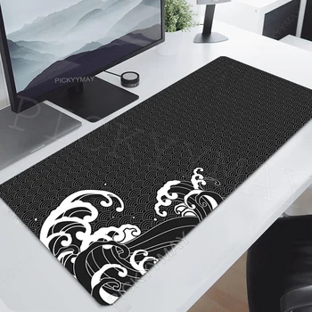 Японский настольный коврик Great Wave, игровые коврики для мыши, Большой настольный коврик, Офисные коврики для стола, Большой коврик для мыши, Фирменные коврики для мыши, Черный и белый