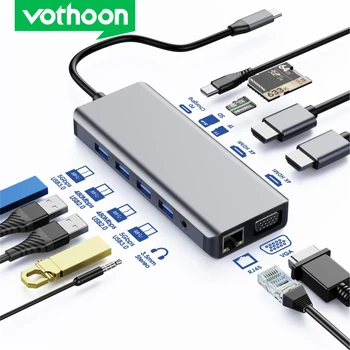 Vothoon 12 в 1 USB-концентратор Type C с поддержкой ETHERNET от 3,0 до гигабитной HDMI-совместимой док-станции VGA для ноутбуков MacBook Pro с USB-концентратором C
