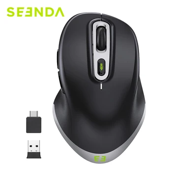Эргономичная беспроводная мышь Seenda 2,4 ГГц USB Type C Мыши с тихим щелчком мыши 3 регулируемых DPI для ПК с Windows Ноутбук MacBook Черный серебристый