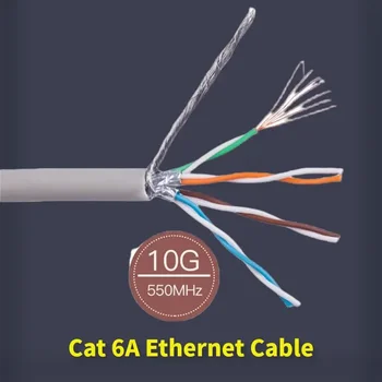 Cat6a Кабель Ethernet CAT 6A Серый 26AWG Сетевой Провод FTP Установка Двойной Экран Твердая Медь 7x0.16mm LSZH OD 6mm 30M 50M