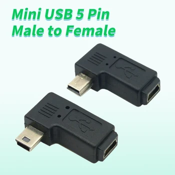 Мини-USB с 5-контактным разъемом от мужчины к женщине под углом 90 градусов, переходник черный, бесплатная доставка + номер для отслеживания