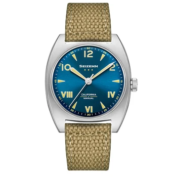 Мужские часы Seizenn Classic California Blue винтажные механические часы с ручным заводом из светящейся нержавеющей стали Merkur