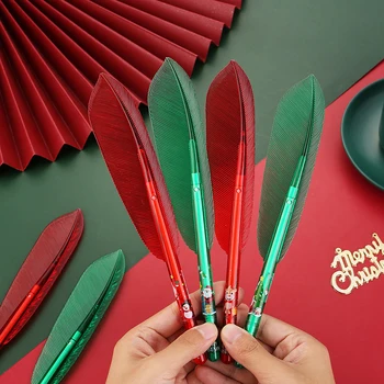 Рождественские гелевые ручки с перьями, креативные кавайные милые чернильные ручки, гелевые ручки, креативные канцелярские принадлежности, Рождественские школьные канцелярские принадлежности