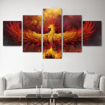 5 Панелей/наборов Картин на холсте, плакатов и принтов с изображением Огненного Феникса, животных Для художественного оформления стен современной гостиной