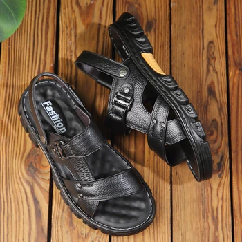 Летние модные универсальные нескользящие сандалии на толстой подошве, летняя дышащая пляжная обувь, универсальная модная мужская обувь