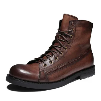 Дешевые Мужские Кожаные ботинки до щиколотки 2024 года в ретро дизайнерском британском стиле С круглым носком Элегантная Повседневная Деловая Обувь для общения Мужской Размер 48