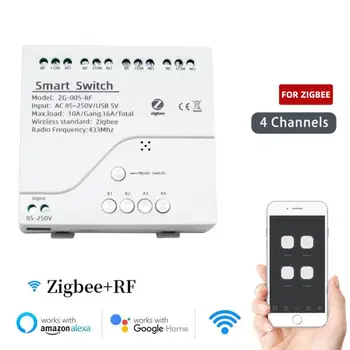 Модуль Tuya Smart Switch, 4 канала, реле WiFi 85-250 В, DIN-рейка RF433, пульт дистанционного управления, работает с Alexa Hub