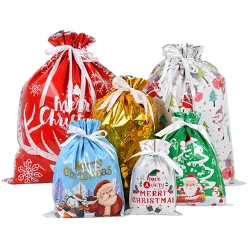 5 / 3шт Подарочных пакетов с Рождеством Санта-Клауса на шнурке, сумка для конфет, Товары для печенья, Большая упаковочная сумка, Принадлежности для Рождественской Новогодней вечеринки