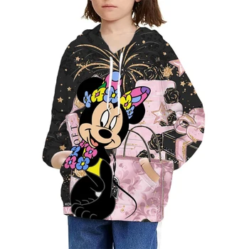 Толстовки с Микки Маусом, свитшоты с принтом для девочек, одежда с длинным рукавом, весна-осень, топы с капюшоном из серии Disney, одежда от 1 до 14 лет