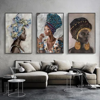 Африканские Чернокожие Женщины, Женщины В этническом стиле, Холст, Абстрактная Настенная Живопись, Плакат, Современное Украшение гостиной, Принты