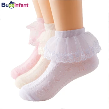 5 пар/лот, Весенне-летние однотонные хлопчатобумажные Кружевные носки для детей, тонкие сетчатые носки для девочек, детские носки до щиколотки с рюшами от 1 до 10 лет