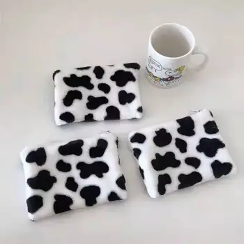 Женский кошелек с рисунком коровы, маленькие квадратные сумки для девочек, осень-зима 2021, плюшевая дизайнерская хлопчатобумажная ткань, мягкий Новый мини-карман для монет