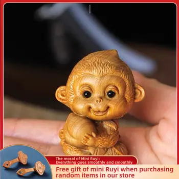 Приносит удачу и везение- Милая обезьянка- Taihang Cliff Cypress Выдержка древесины Красное масло с высоким содержанием масла Скульптура высокой плотности Современное искусство