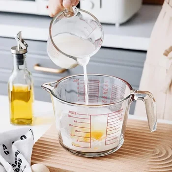 Мерный стаканчик 350/500/1000 мл, высококачественные Прозрачные стеклянные стаканчики для молока с носиком с ручкой, кухонные принадлежности, Стеклянные кружки для выпечки