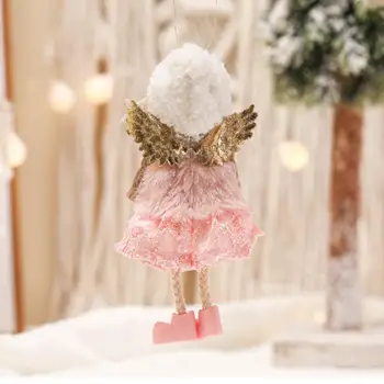 Многоразовое подвесное украшение в виде ангела, Очаровательные украшения для Рождественской елки, куклы-ангелы с золотыми крыльями, длинными ногами, плюшевые шапочки для детей.