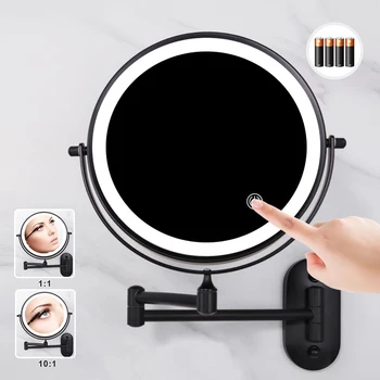 8-дюймовое черное настенное зеркало в ванной с 10-кратным увеличением Зеркало для макияжа с регулируемым затемнением Туалетные косметические зеркала со светом