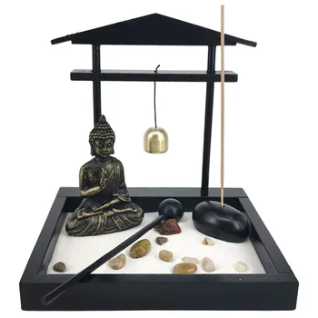 Настольный Дзен-сад с песком, Статуя медитирующего Будды, мини-дзен-сад, набор лотков для песка для домашнего офиса