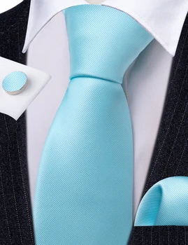 Классический светло-голубой мужской галстук С квадратными запонками, Дизайнерский Шелковый Высококачественный Галстук Для вечеринки, Свадебный Бизнес Barry.Wang