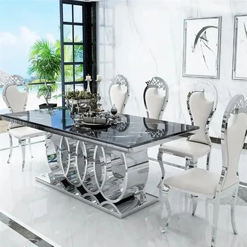 Заводские продажи современных ресторанных столов из нержавеющей стали, обеденный стол nodic, хромированные обеденные столы со стульями в Фошане