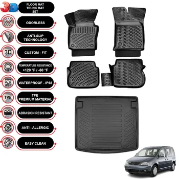 Volkswagen Caddy - (2003-2010) - Коврики для пола + накладка для багажника - КОМПЛЕКТ - (черный)