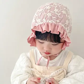 Детская шапочка, осенне-зимняя милая кружевная шапочка принцессы для бассейна, женская дворцовая шапочка для малышей, пуловер, детская шапочка с ушками для сохранения тепла