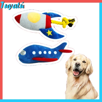 Звуковые игрушки для собак, интерактивные жевательные игрушки для больших и маленьких собак, обучающие плюшевые игрушки в форме ракеты, товары для домашних животных