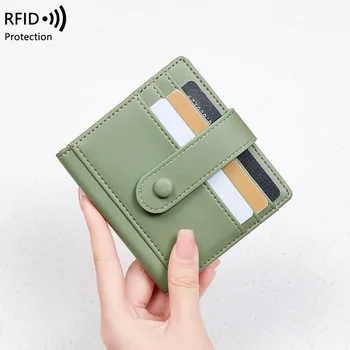 Трансграничный Новый RFID-антимагнитный женский кошелек из искусственной кожи с однотонной пряжкой, сумка для кредитных карт, маленький легкий короткий кошелек