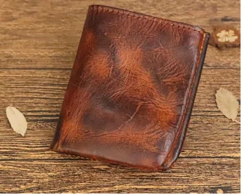 Винтажный старый кошелек Для мужчин из коровьей кожи растительного дубления, вымытый простой студенческий молодежный зажим для денег, короткий кошелек с несколькими картами