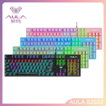 Механическая клавиатура Aula S2022, 104 клавиши, защита от ореолов, Разноцветная подсветка игровой клавиатуры, Проводной синий переключатель для ПК-геймера