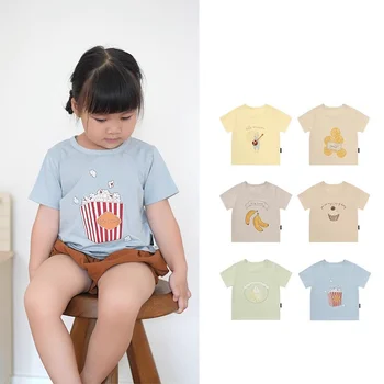 EnkeliBB/ Летняя Хлопковая футболка для маленьких мальчиков и девочек, Милый Торт, Попкорн, Банановый Принт, Топы, Футболки для Младенцев