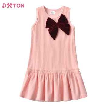 DXTON/ Детские летние платья без рукавов, платье с оборками для девочек, детское хлопковое повседневное платье розовой принцессы с бантом, детские костюмы