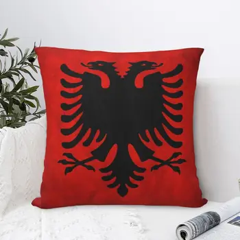 Квадратная Наволочка с флагом Албании, Полиэфирная наволочка, Бархатная подушка, Декоративная удобная подушка на молнии для дома и автомобиля