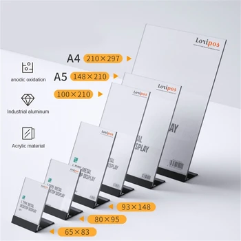 L-образный Акриловый держатель для карточек и вывесок из серебристо-алюминиевого сплава Цена Рекламного меню продукта Подставка для дисплея