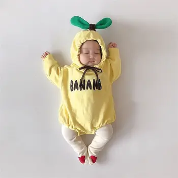 Боди для новорожденных девочек и мальчиков, одежда для малышей, Комбинезон с капюшоном и длинными рукавами, боди-банан для малышей от 0 до 2 лет