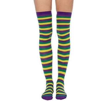 Носки до бедра, Многоцветные полосатые чулки для косплея на карнавальной вечеринке Марди Гра