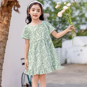 Сарафан для детей 2-7 лет, платье с цветочным рисунком и оборками с коротким рукавом для девочек, детская летняя пляжная одежда в стиле бохо, Праздничное платье принцессы, Vestidos