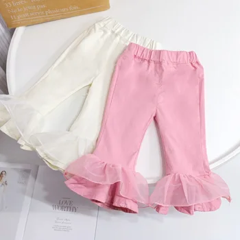 Весенне-осенняя новая детская одежда в корейском стиле, кружевные расклешенные брюки для девочек, повседневные брюки в западном стиле для маленьких и средних детей