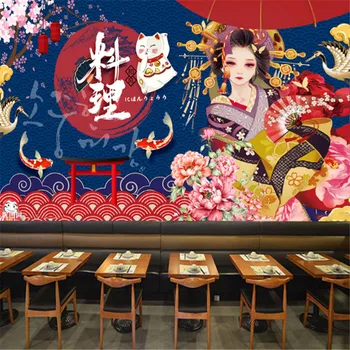 Японское кимоно Женская кухня 3D обои Izakaya Промышленный декор Суши ресторан Фон Обои 3d фреска Гейши