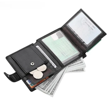 Высококачественный мужской кожаный бумажник для паспорта с несколькими отделениями для карт и двумя прозрачными окошками для удостоверения личности, винтажная сумка для визиток