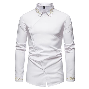 Модная блузка на пуговицах, легкая растяжка, асимметричная дышащая пуговица, повседневная Удобная Европейская вышивка