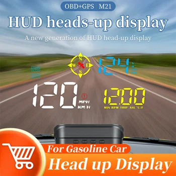 Дисплей скорости на головке OBD2 + GPS, температура воды, Ускорение расхода топлива, проектор на лобовом стекле, умный автомобильный HUD